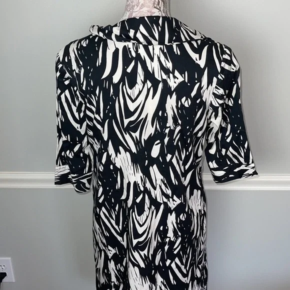 Shoulder Black White Print Cowl Neck Dress 38 - Picture 5 of 7
